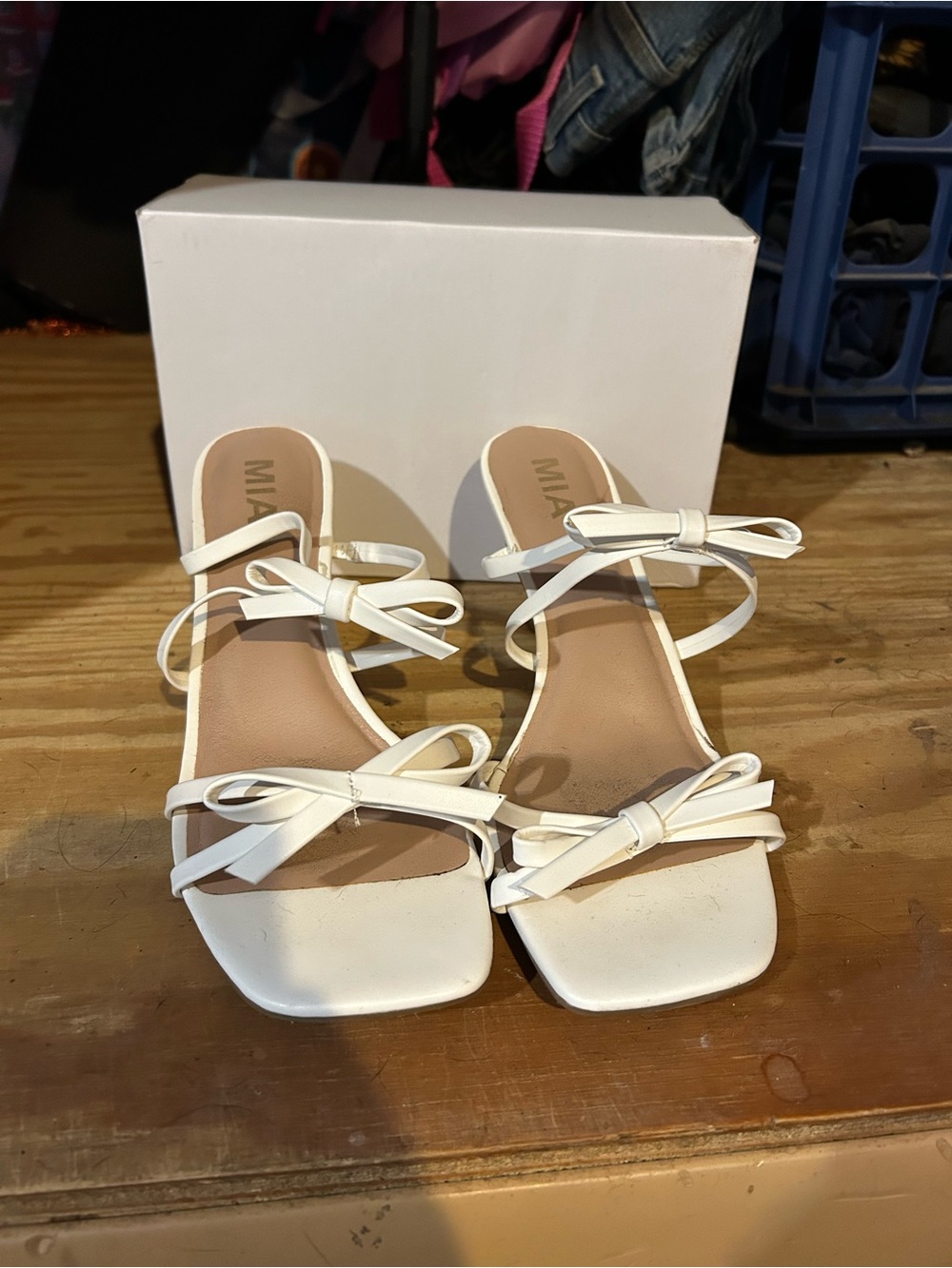 MIA White Bow-Strap Heeled Sandals